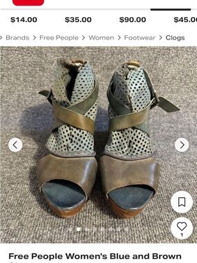 Free People Olive Green and Teal Perforated Leather Mules
